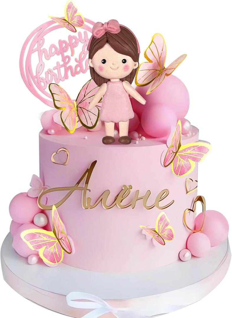 Princess Cake Topper Pink Butterfly Cake Decorations for Pink Princess Theme Party Ballerina Decoration Supplies