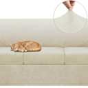 Sofa Slipcover with Armrest Pockets 4-Piece Set, Stretch Faux Leather Couch Cover for 3-Cushion Couches(Fits 72-92") - Non-Slip, Machine Washable, Pet & Kid Friendly - Beige