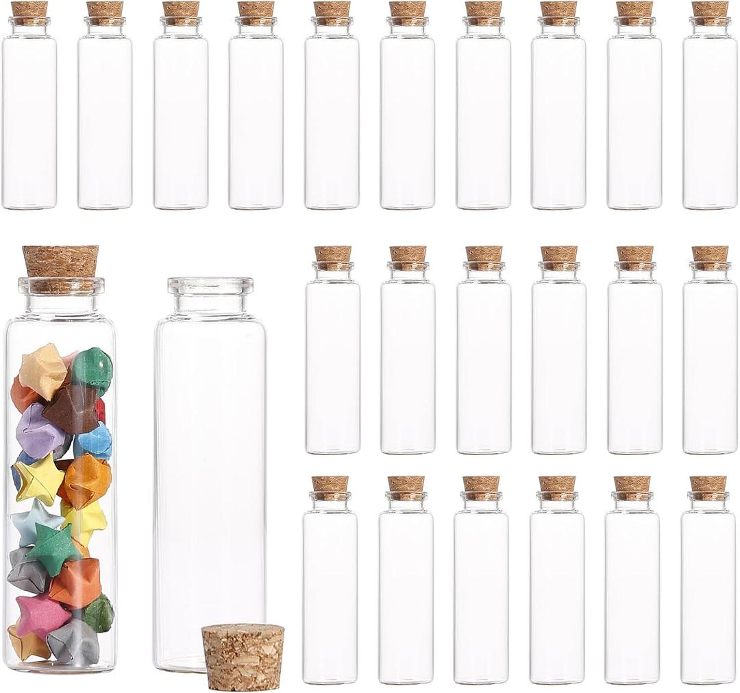 Jarsoph Mini Glass Bottles 24pc - 50ml Small Glass Jars with Cork Stoppers - Decorative Bottles for Spell Jars, Potion Bottles, Message in a Bottle, DIY Crafts, Party Favors, Weddings