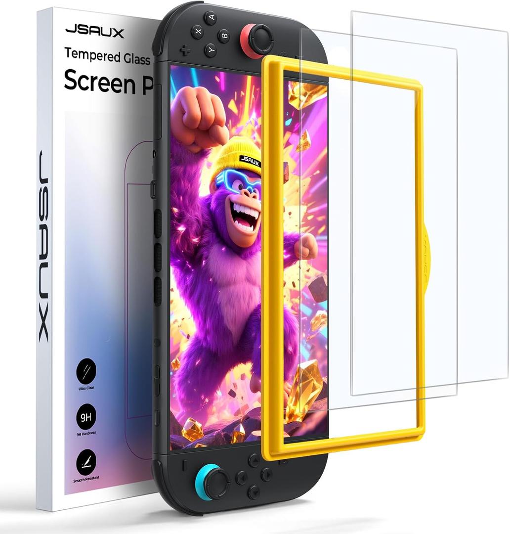 JSAUX 2-Pack Anti-Glare Screen Protector for Nintendo Switch 2, Matte Tempered Glass Protector Easy to Install with Guiding Frame 9H Hardness Scratch Resistant Accessories for Switch2