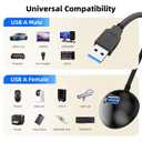 USB 3.0 Extension Cable with Pedestal, 16FT / 5M USB 3.0 Type A Male to Female Data Transfer Cord, Supports 5Gbps for Flash Drive, Card Reader, Keyboard, Mouse, Laptop, Tablet, Webcam & More