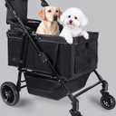 Dog Stroller for Large & Medium Dogs (Up to 66lbs), Pet Stroller for 2 Small Dogs with Adjustable Handle & Canopy, Sun Shades, Storage Organizer, Foldable & Ventilated,Black