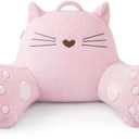 Pink Cat Backrest Reading Pillow Cute Kawaii Bed Rest Pillow with Arms, Plush Supportive Lounge Pillow for Reading, Gaming & Relaxing Soft Comfort for Kids, Teens & Adults (Pink), Large