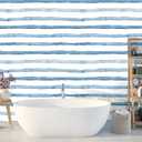 HAOKHOME Blue Wallpaper Peel and Stick Wall Paper Striped Coastal Boho Removable Indigo Blue/White Vinyl Self Adhesive for Bathroom Decor 17.7in x 32.8ft