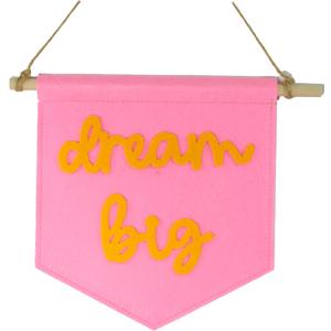 Dream Big Mini Hanging Felt Banner，- Baby Kids Girl Nursery Wall Decor, Kids Room Flag, Cute Decorative Banner, Charming Decoration For Small Spaces (pink)