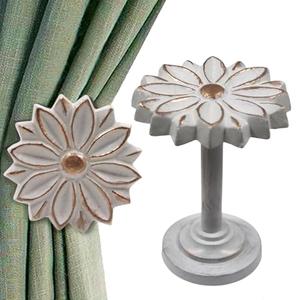 The Metal Magician Wall Mounted Floral Curtain Holdbacks (Pack of 2) - Boho Flowery Curtain Holders for Living Room, Bedroom, Office Drapes - Farmhouse Tiebacks for Curtains (White Blossom)
