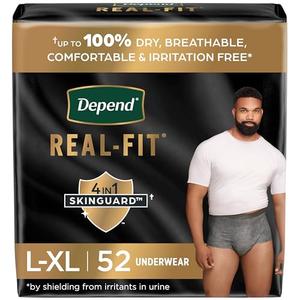 Depend Real Fit Incontinence Underwear for Men, Disposable, Maximum Absorbency, Large/Extra Large, 52 Count (2 Packs of 26), Packaging May Vary