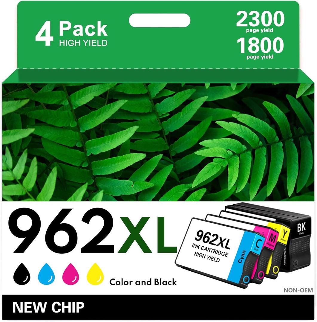 962XL Ink Cartridges Combo Pack Compatible for HP 962 XL HP962 HP962XL for HP OfficeJet Pro 9010 9015 9018 9020 9025 9014 9019 9028 9012 Printer Black Cyan Magenta Yellow(4 Pack)