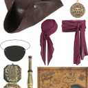 Pirate Hat Women Pirate Costume Accessories with Pirate Hat Eye Patch Necklace and Sash for Halloween Party Cosplay