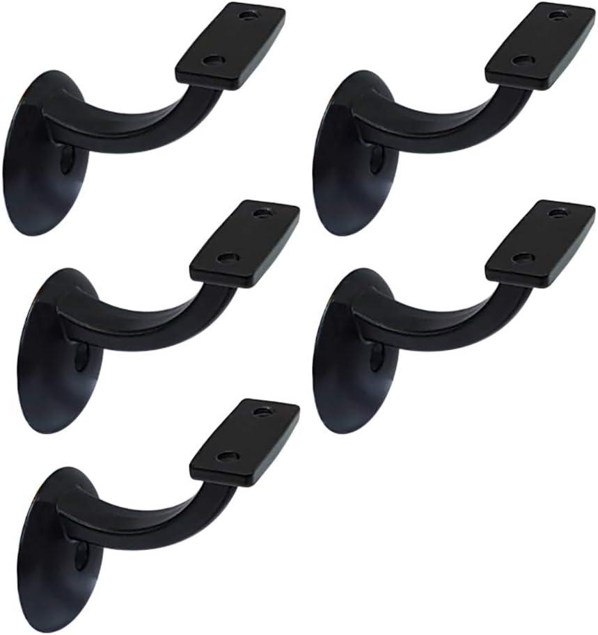 QCAA Heavy Duty Zinc Die Cast Handrail Bracket, Powder Coated, Matte Black, 5 Pack, Made in Taiwan