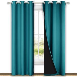 NICETOWN Peacock Teal Blackout Curtains 84 inches Long, Full Light Blocking Drapes with Black Liner for Nursery, Thermal Insulated Draperies for Hall, Villa (2 Pieces, 42" Wide Each Panel)