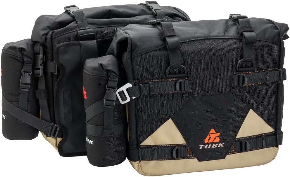 Tusk Pilot Pannier Bags with Bottle Holders (Black/Tan)