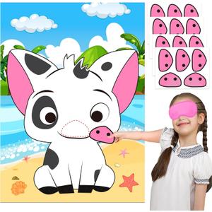 Moana Party Decorations Pin The Nose on The Pig Pin Game for Kids Moana Birthday Party Favors Pig Poster Decorations