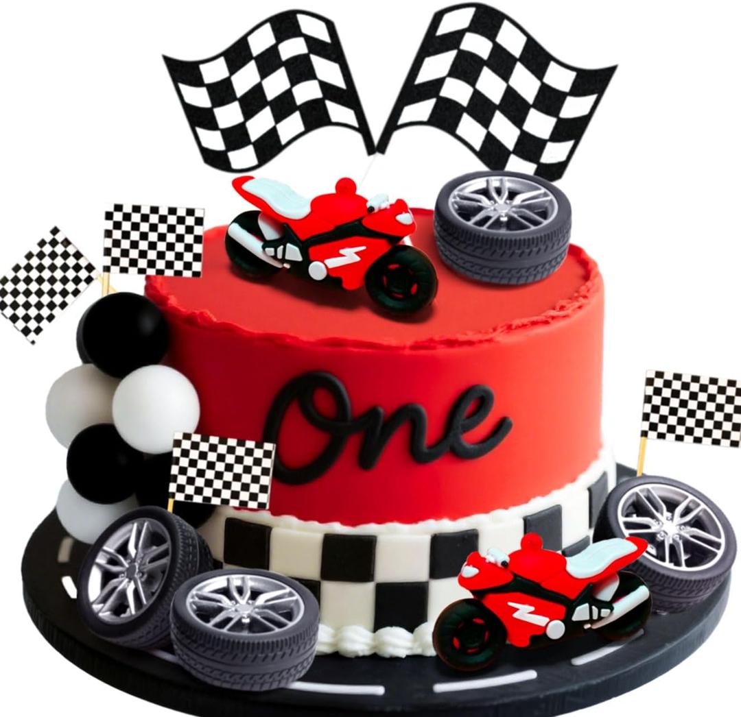 JeVenis Dirt Bike Party Decorations Motorbike Cake Decoration Motorcycle Man Birthday for Dirt Bike Baby Shower Decor (Red)