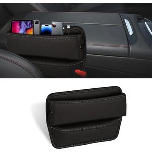 Car Seat Gap Organizer, Car Seat Side Pocket Organizer, Premium Leather Car Seat Storage Box, Car Organizers Multifunctional Car Seat Gap Filler for Storing Phones, Glasses, Keys (Black)