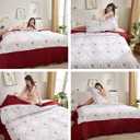 3 Pcs Embroidered Quilt Full/Queen Size Floral Bedspread Soft Breathable Flower Coverlet Burgundy White Bed Cover Embroidered Bedding Christmas Bed Home Decor