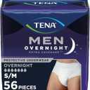 Tena Men Overnight Extra Coverage Incontinence Underwear, Masculine and Discreet, S/M, 56 Count (Waist Size 34in-50in)