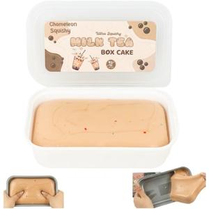Realistic Faux Box Cake Stress Relief Tool for Adults Sticky Tactile Dough Fidget for Office Desk Focus Anxiety Management Slow Rising Sensory Squeeze for Adults (Milk Tea)
