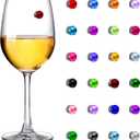 24 Pieces Wine Glass Charms Crystal Magnetic Drink Markers for Wine Glass Champagne Flutes Cocktails Martinis, Colorful