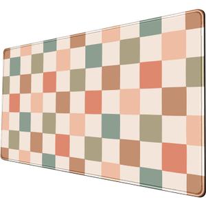 Boho Checkered Desk Mat, Retro Beige Plaid Mouse Pad Xl-31.5x15.7in-Pastel Desk Mousepad-Extended Aesthetic Keyboard Mouse Pad-for Kid Girl with Stitched Edges Non-Slip Office Decor