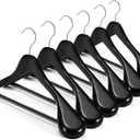 HOUSE DAY High-Grade Suit Hangers, Wide Shoulder Wooden Hangers with Non Slip Pants Bar, Smooth Finish 360 Swivel Hook Solid Wood Coat Hangers for Dress, Jacket, Heavy Clothes Hanger 6 Pack (Black)