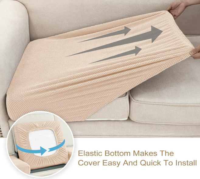 LA MEACK Couch Cushion Covers Seat Cushion Cover Stretch Couch Cover Separate Sectional Sofa Slipcovers Furniture Protector(Natural)  55" x 55'