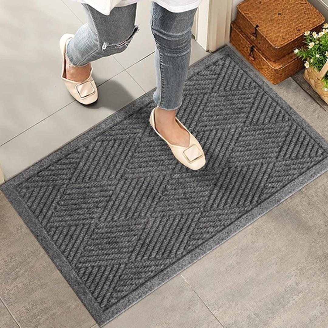 HIYARD Sturdy Front Door Mat, Absorbent Muddy Dirt Resist Welcome Door Mats Outdoor Indoor, Stain and Fade Resistant, Non-Slip Rubber Backing Low Profile Doormat for Entryway, 3017, Grey (1'5" x 2'6" (Rectangular))