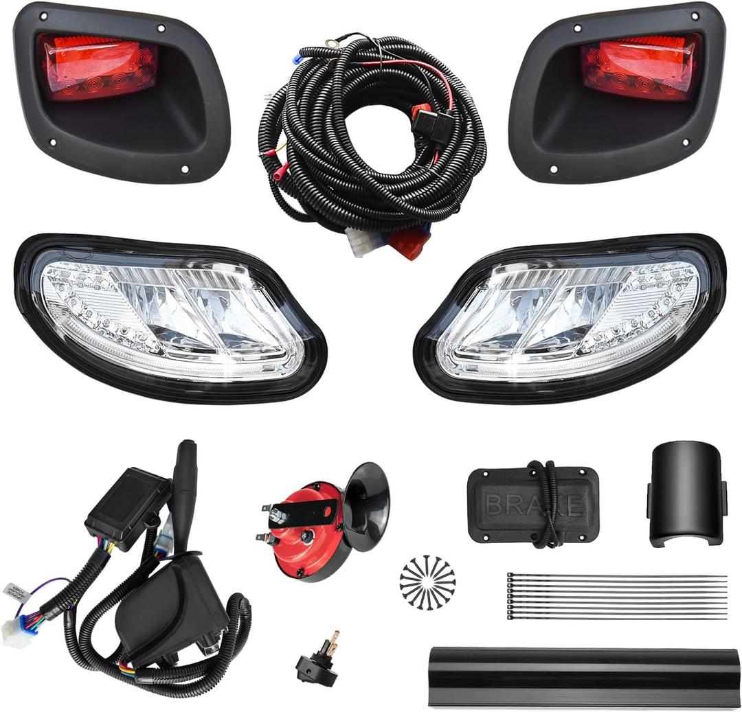 Deluxe Golf Cart LED Light Kit, Street Legal Headlights & Tail Lights with Turn Signals, Brake Lights & Horn  Fits 2014-Up EZGO TXT / T48 / Freedom Gas & Electric (12V)