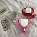 1Pc Acrylic Double Side Makeup Mirror Cute Heart Shaped Cosmetic Mirror, Transparent Base Home Bedroom Desktop Make Up Mirror (Pink)