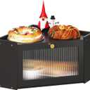 Corner Bamboo Bread Box for Kitchen Counter Large Capacity Rustic Bread Storage Container with Wavy Arcylic Transparent Door Vintage Storage for Homemade Bread (Black)