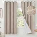 Lajode Beige 100% Blackout Curtains for Bedroom 63 Inch Length 2 Panels, Thermal Insulated Complete Light Blocking Noise Reducing Linen Window Curtains for Nursery, Bronze Grommet, Each 52" Wide 2 Panels