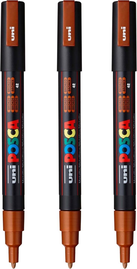 posca PC-3M Water-Based Paint Markers, Reversible Fine Tip (0.9-1.3mm), Bronze, 3 Count