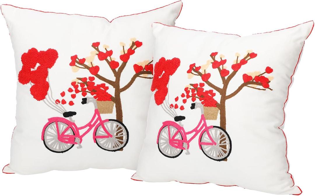 2Pcs Valentine's Day Throw Pillow Covers 18"x 18" Valentines Embroidered Red Heart Love Pillow Covers Farmhouse Decorative Cushion Cases for Couch Sofa Bed Living Room Bedroom Decor Gift
