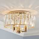 AGV LIGHTING CL002G Crystal Semi Flush Mount Ceiling Light Fixture, E12 Base 3-Lights, D13 x H15, Shine Gold Finish