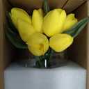 DILATATA Artificial Yellow Tulips in Vase with Faux Water 6" Real Touch Flowers Fake Tulips Small Flowers Arrangement in Round Glass Vase for Mother's Day Table Centerpiece Wedding Home Decor