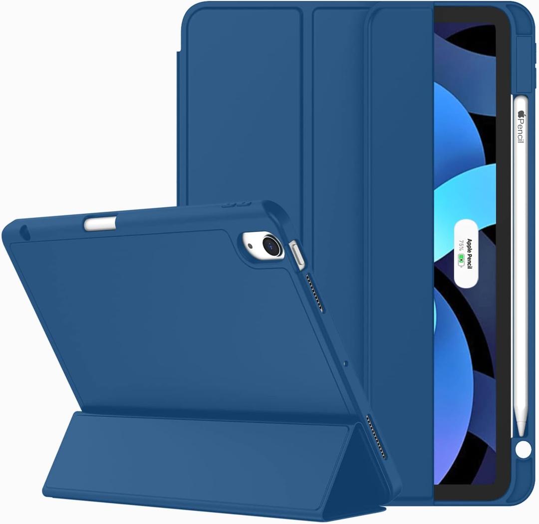 ZryXal iPad Air 11 Inch Case M4 2026/ M3 (2025)/ M2 (2024), iPad Air 5th (2022)/ 4th Generation (2020) 10.9 Inch - Smart Cover with Pencil Holder and Soft TPU Back, Auto Wake/Sleep(Navy Blue)