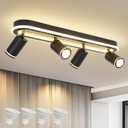 LED 4 Light Track Lighting Spotlight Kit, Black Ceiling Spotlights, Modern Track Light Fixture with Flexibly Rotatable Light Heads, 50W+20W Dual Lighting for Kitchen Living Room, Includes 4 x GU10 Bulb