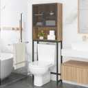 Launica Over the Toilet Storage Cabinet, Over Toilet Bathroom Organizer with Mesh Doors and Shelves, Freestanding Bathroom Storage Cabinet Above Toilet, Wood and Metal, Rustic Oak