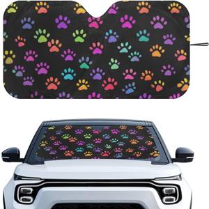 Colorful Dog Paw Print Car Sun Shade for Windshield Sun Shield for Front Window Blocks UV Rays Easy to Install Car Interior Accessories Sun Protection for Cars Truck SUV