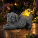 Solar Dog Statue with Butterfly Light, Outdoor Puppy Resin Garden Figurine for Patio Yard Lawn, Pet Memorial Gift for Dog Lovers