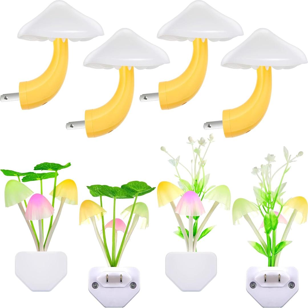 Riakrum 8 Pcs Mushroom Night Light 7 Color Changing Mushroom Lights LED Lamp Plug into Wall Sensor Cute Plant Night Lights for Bedroom, Bathroom, Stairs, Toilet, Hallway, Kitchen