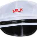 Beistle Milkman Hat One Size Fits Most, Halloween Costume Dress Up, Milkman Costume, Milk Costume, Vintage Milk Carrier, Milkman Costume Accessories, Novelty Hats | Red Embroidered Milk for Retro Costumes, Uniform-Themed Parties, and Theater Events, Adult One Size- 24 Head Circumference