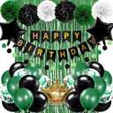 Birthday Decorations for Men Green and Black Party Decorations for Boy Happy Birthday Banner Fringe Curtains Confetti Latex Balloon Foil Balloon Party Supplies