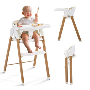 Convertible High Chairs for Babies & Toddlers. 5-in-1 Adjustable High Chair with Removable Tray, Easy to Clean, Portable (White Khaki)