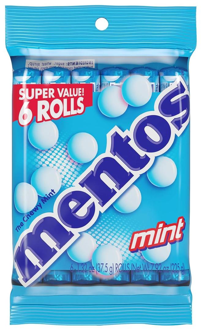 2 x Mentos Chewy Mint, Original Mint Flavor, Easter Candy, Easter Basket Essentials Stuffers for Kids and Adults, 14 Pieces Each (6 Count)