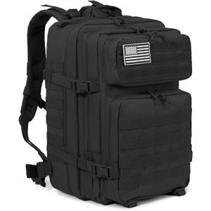 QT&QY 45L Military Tactical Backpacks Molle Army Assault Pack 3 Day Bug Out Bag Hiking Treeking Rucksack (1.1 Black)
