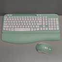 Wireless Keyboard and Mouse Combo, Wave Keys Computer Ergonomic Keyboard with Cushioned Palm Rest, Phone Holder, 2.4GHz Silent 6 Button Wireless Mouse Set for Laptop, PC, Windows, Mac (Mint Green)