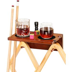 EXTCCT Wall Mounted Cue Holder - Hardwood Billiard Cue Rest and Drink Holder with Chalk Holder 11 x 6.3 x 4.1 Inches (Brown)