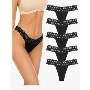 voenxe Seamless Thong for Women,No Show Lace Underwear,Ladies Breathable Comfort Panties Soft Laser Cut Undies,Tanga,5-Pack