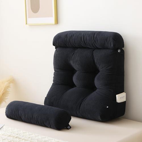 Sasttie Wedge Pillow Set, 3PCS Reading Pillow for Sitting, Bed Wedge Pillow Headborad for Sleeping, After Surgery, Acid Reflux, Leg and Back Support, with Neck Cushion, 23"x11.5"x30", Black